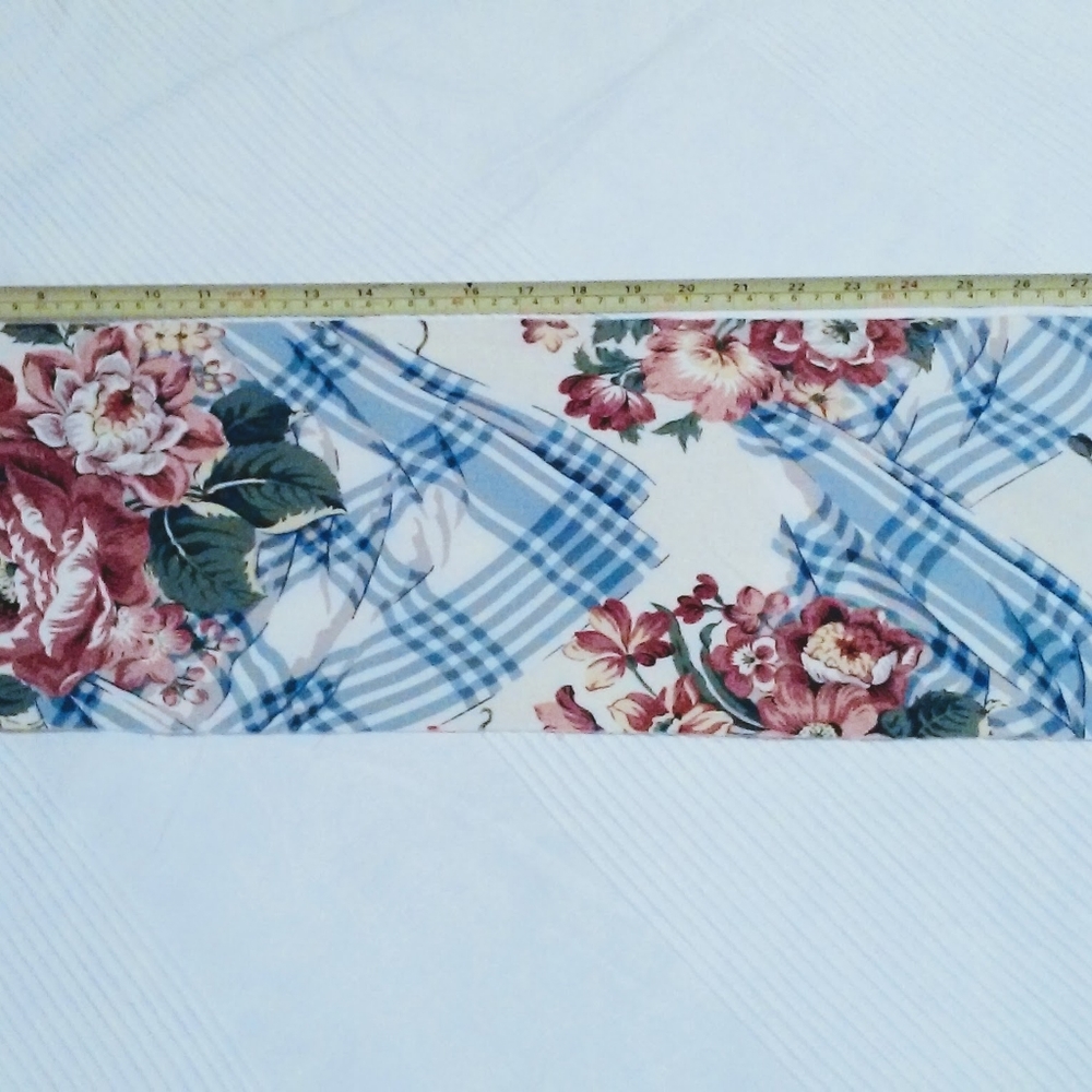 Cotton 8 YARDS of 8" Inch Fabric Farmhouse floral roses Blue Gingham Plaid